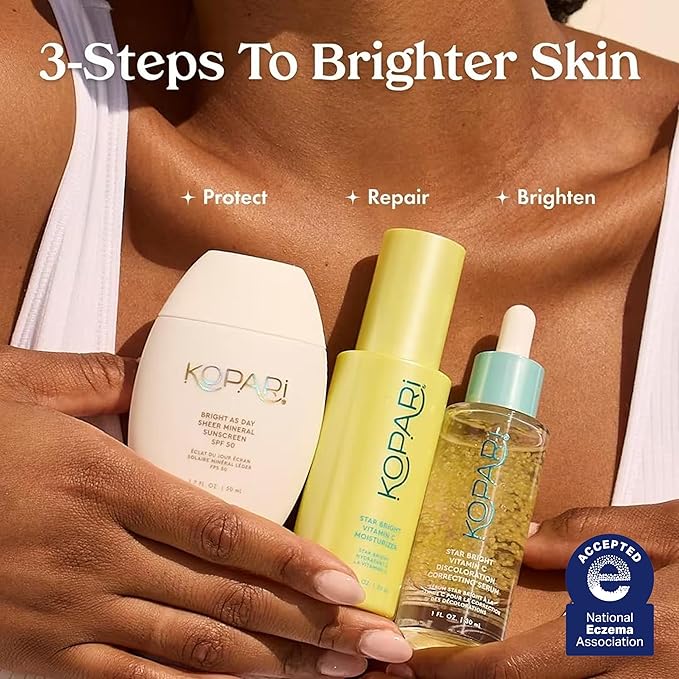 Kopari Bright as Day Sheer Mineral Sunscreen SPF 50, 100% Mineral Facial Sunscreen with Vitamin C & Niacinamide, Sheer Finish, All Skin Tones, 1.7 oz