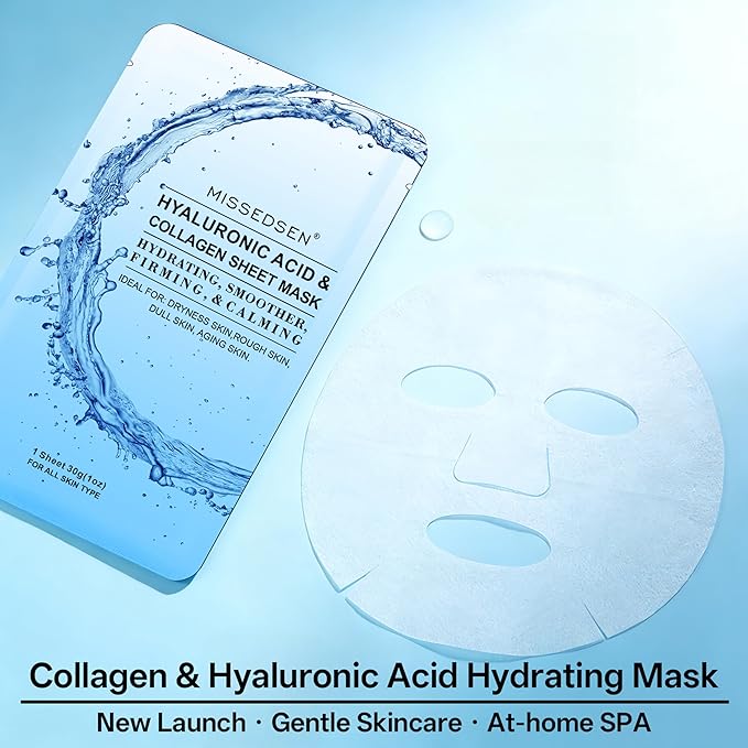 Collagen Face Mask with Hyaluronic Acid, Vitamin E Oil for Skin Care Hydrating, Moisturizing, Brightening & Anti Aging Face Masks Skincare for Oil, Dry, Acne, Sensitive All Skin Types 12PCS