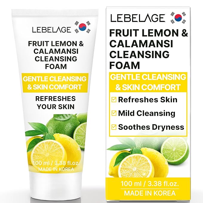 LEBELAGE Korean Lemon Facial Cleanser 3.38 oz | Cleansing Foam Face Wash | Low pH Gentle Hydrating Daily Facial Cleanser Sensitive Skin | Deep Cleansing Foaming Cleanser, Pore Care-All Skin Types