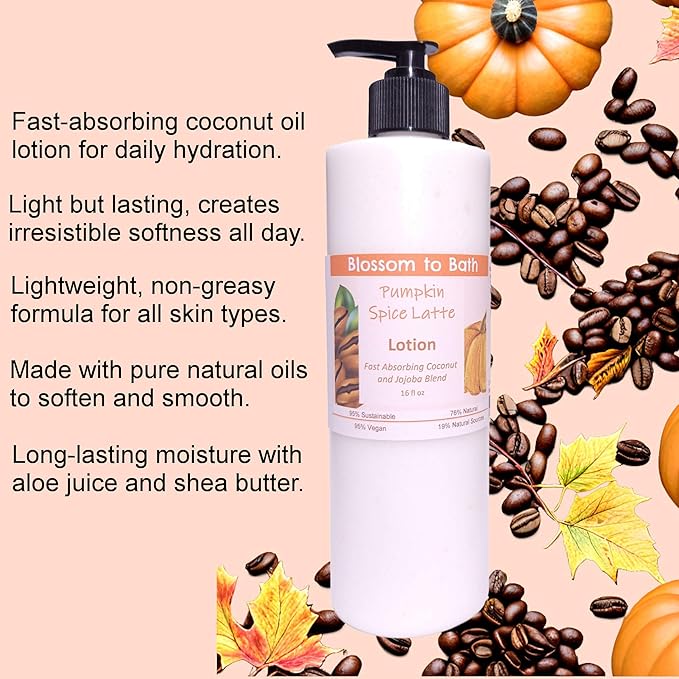 Blossom to Bath Pumpkin Spice Latte Lotion (16 ounce) - Phthalate Free Fragrance - Absorbs Quickly with a Warm Vanilla Spice Scent
