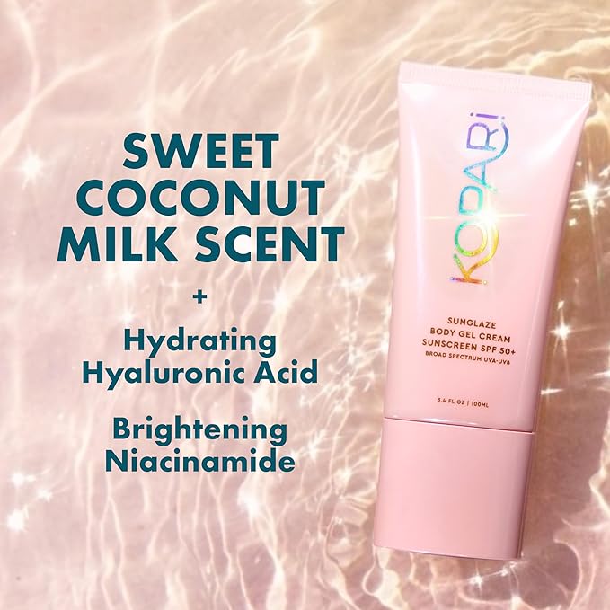 Kopari Sunglaze Body Gel Cream Sunscreen SPF 50+ | Broad-Spectrum Body Sunscreen with Hyaluronic Acid & Coconut Oil | Lightweight, Non-Greasy, Glowing Finish