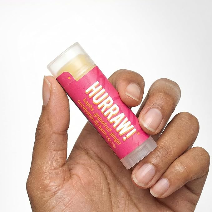 Hurraw! Grapefruit, Ginger, Eucalyptus (Kapha) Lip Balm: Organic, Certified Vegan, Cruelty and Gluten Free. Non-GMO, 100% Natural Ingredients. Bee, Shea, Soy and Palm Free. Made in USA