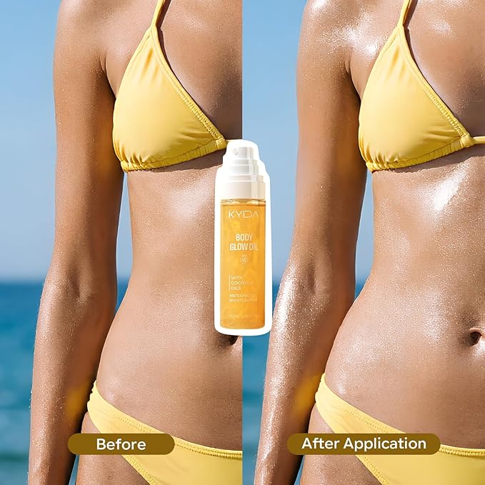 KYDA Travel Size Sunscreen,SPF 45 Sunscreen Spf Body Oil with Gold Mica, Sun-kissed Glow Skin Illuminator, Moisturizing Coconuts Summer Sunscreen,Water Resistant, 3.38 fl oz, GOLD