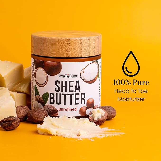 Raw Shea Butter – 100% Pure African Unrefined Shea Butter with Natural Smoky Scent | Moisturizer for Dry Skin & Hair, DIY Body Butter, Soap, Lip Balm – 8 oz Jar