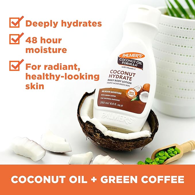 Palmer's Coconut Oil Formula Body Lotion for Dry Skin, Hand & Body Moisturizer with Green Coffee Extract & Vitamin E, Flip Cap Bottle, 8.5 Fl Oz (Pack of 1)