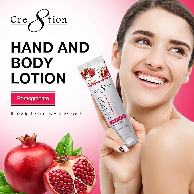 Cre8tion Spa Pomegranate Hand & Body Lotion, Luxurious Lightweight Moisturizer for Silky, Smooth Skin, 3.3 Fl Oz