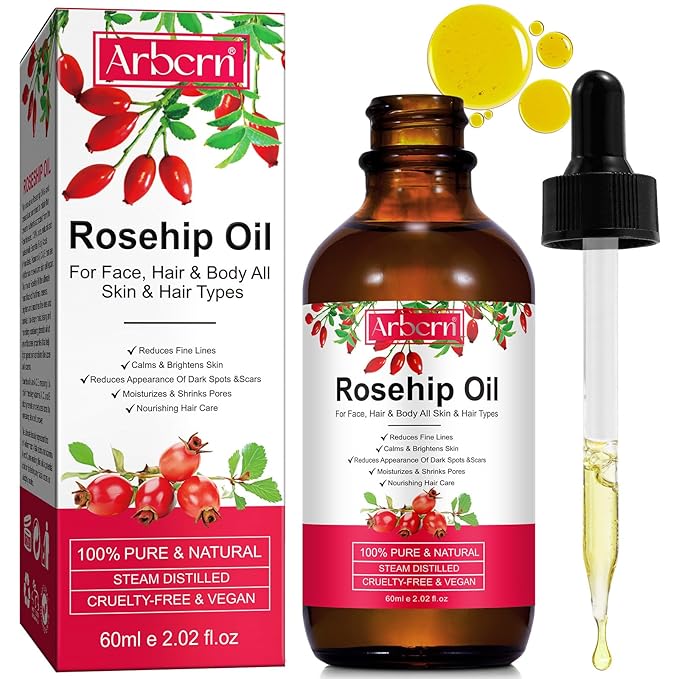 A r b c r n Rosehip Oil for Face,100% Pure Rosehip Seed Oil Cold Pressed Moisturizer for Hair, Skin & Nails 2 fl.oz