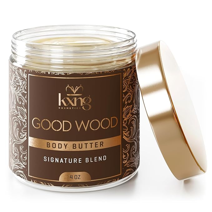 KXNG Cosmetics Organic Shea Body Butter Cream – 4oz | Mens Body Butter for Black Men & Women with Shea, Cocoa, Mango & Coconut Oil | Deep Moisturizing Cream for Dry Skin, Hands & Feet – Good Wood