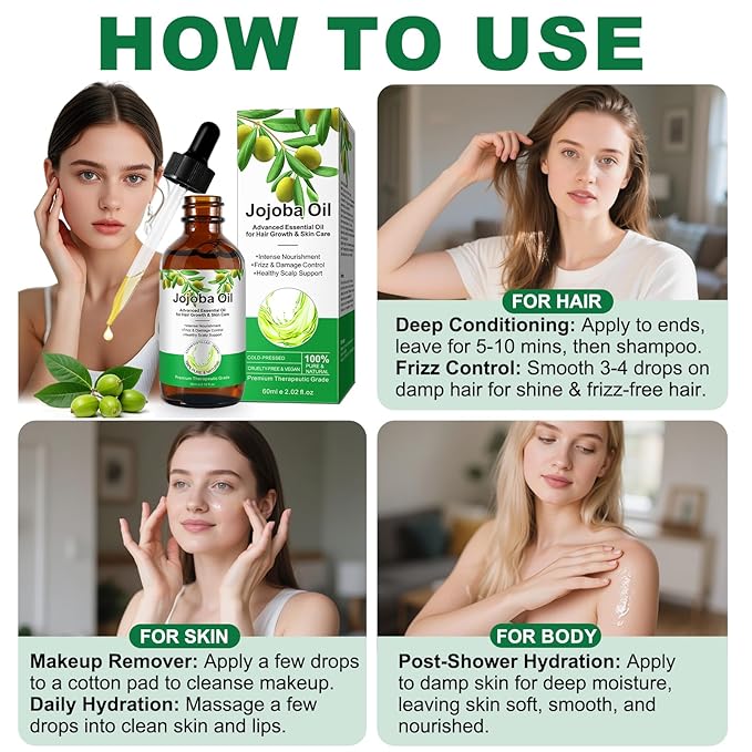 Non-Greasy Jojoba Oil – Lightweight Summer Face Oil, Perfect for Facial Tools, Helps Skin Look Smooth & Balanced – Fast Absorbing |Base Carrier Oil-2.0 Fl Oz