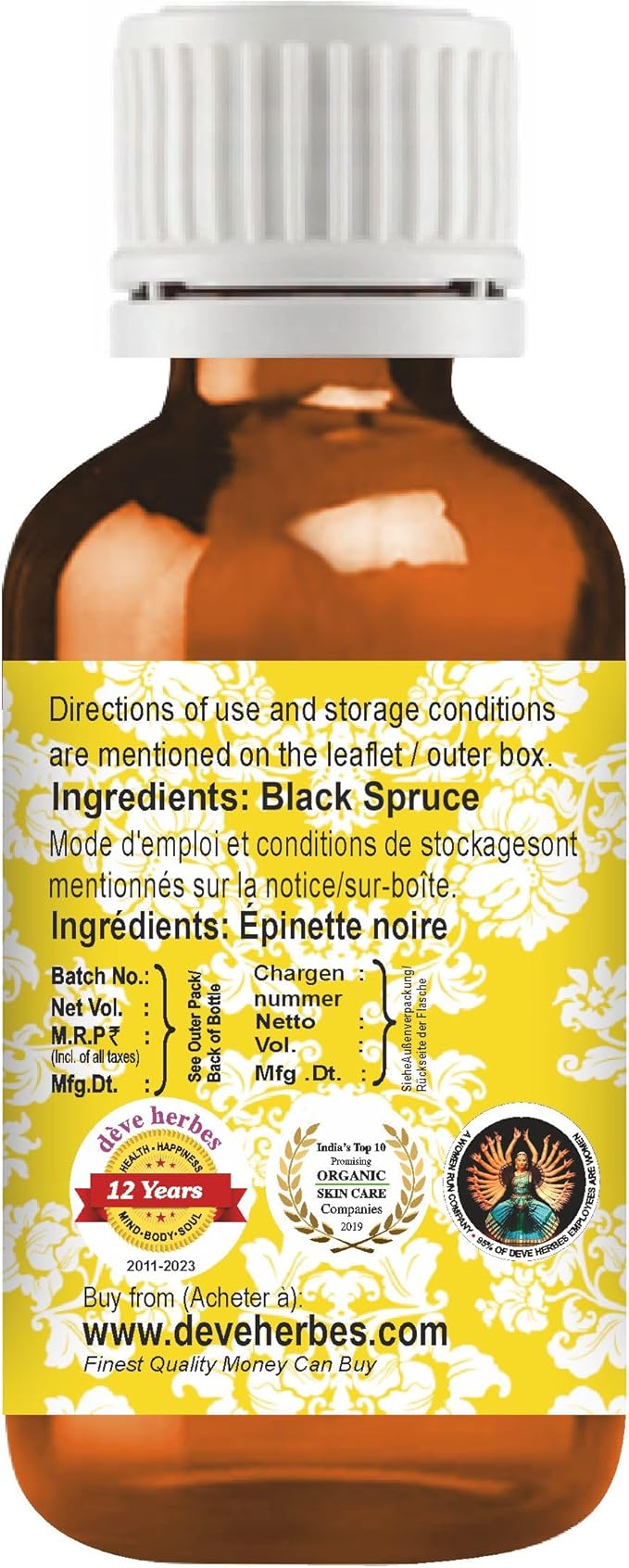 dève herbes Black Spruce Essential Oil (Picea Mariana) Pure | Non-Sticky | Non-Greasy | Lightweight | Men & Women | All Skin Types | Steam Distilled 10ml (0.33 oz)