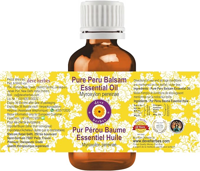 dève herbes Peru Balsam Essential Oil (Myroxylon pereirae) Pure | Viscous Texture | Rich Aroma | Unisex | All Skin Types | for External Use Only | Natural Extract | Steam Distilled 30ml (1 oz)