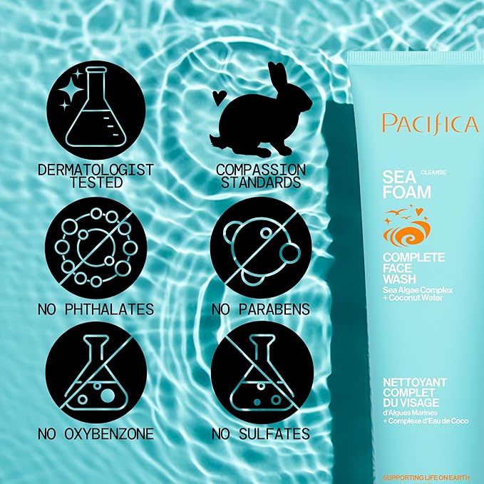 Pacifica Face Wash Duo – Glow Baby Vitamin C Brightening Cleanser + Sea Foam Gentle Cleanser, Daily Exfoliating Face Wash Set for All Skin Types, Sulfate-Free, Vegan