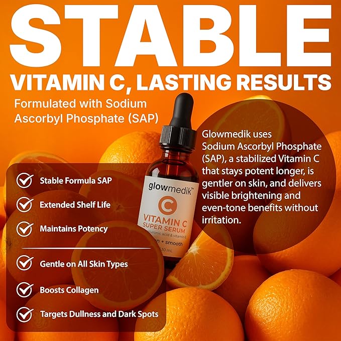 GlowMedik Vitamin C Serum for Face - Illuminating Brightening Serum for Dark Spots - Dark Spot Corrector with Hyaluronic Acid & Vitamin E - Fine Lines & Wrinkles, Sensitive Skin, Made in USA 1 fl oz