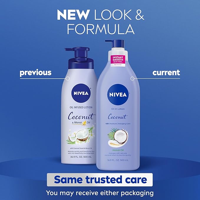 NIVEA Oil Infused Lotion Coconut and Monoi Oil Body Lotion for Women,Fast-Absorbing and Non-Greasy Coconut Scented-Lotion Moisturizes for 48 Hours,16.9 Fl Oz Pump Bottle,(Pack of 2)