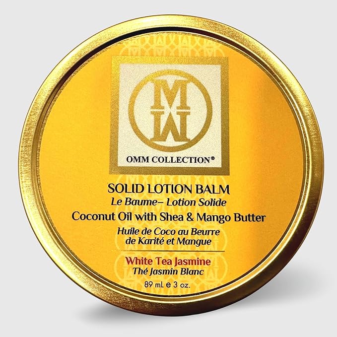 OMM Collection Solid Lotion Balm Natural Oils Mango, Shea, Cocoa coconut Butter-Rich Hydration-Heal & Sooth Rough, Dry, Irritated Skin-Jasmin Blanc (2oz)