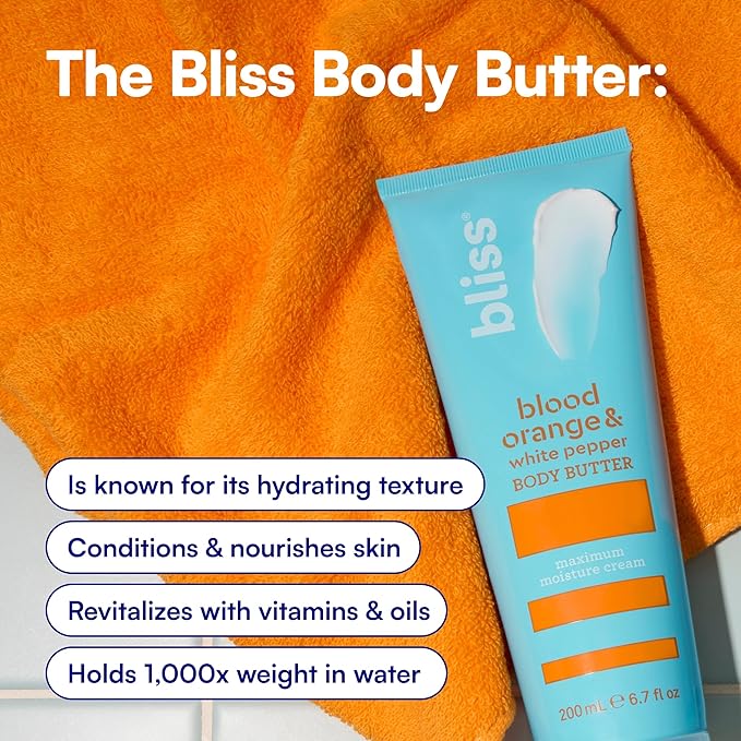 Bliss Body Butter - Blood Orange and White Pepper - Maximum Moisture Cream - 6.7 Fl Oz - Body Lotion for Dry Skin - Long-Lasting Moisturizer for Women & Men - Vegan and Cruelty-Free