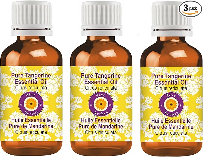 Deve Herbes Pure Tangerine Essential Oil (Citrus reticulata) Steam Distilled (Pack of Three) 100ml X 3 (10 oz)