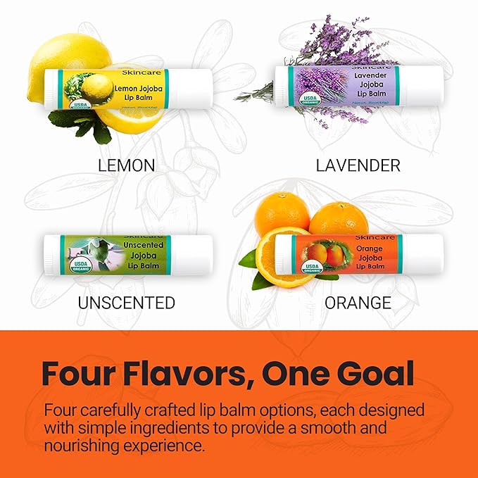 | USDA Organic Orange Lip Balm – 70% Jojoba Oil with Beeswax – Natural Orange Essential Oil – Nourishes & Softens Dry Lips – 2-Pack (0.15 oz / 4.6 g Each)