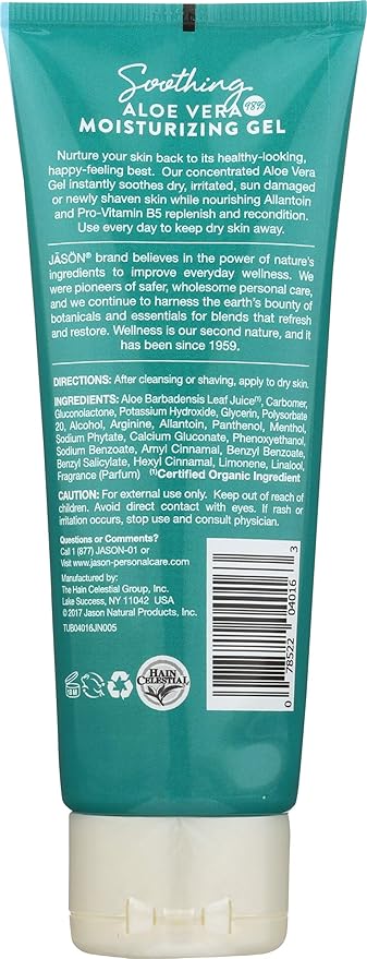 JASON Soothing 98% Aloe Vera Moisturizing Gel (IASC Certified), 4 Ounce Tube