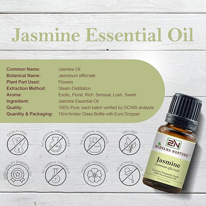 Jasmine Essential Oil, 100% Pure Undiluted, Aromatherapy Oil for Diffuser, Hair & Skin Care