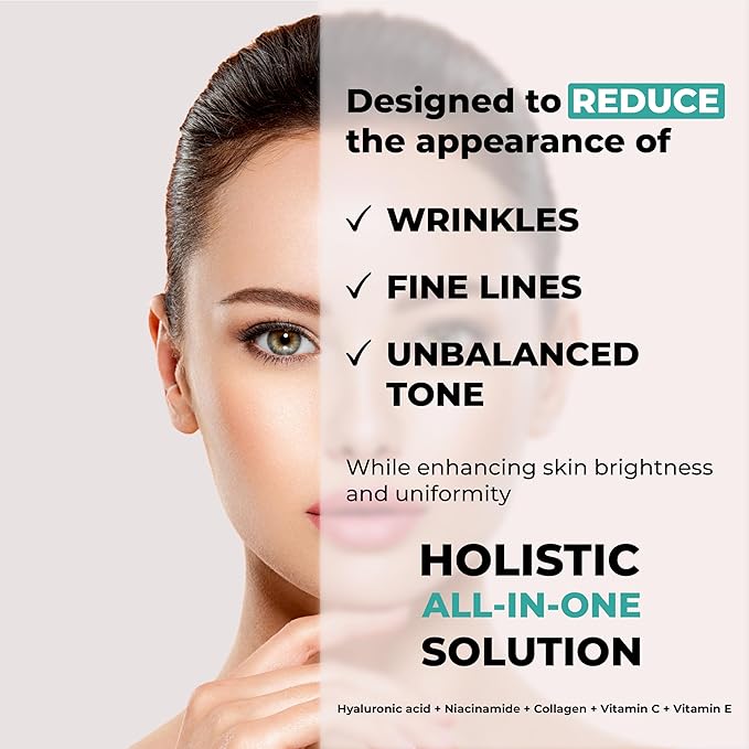 Holistic Facial Serum – Hydrating Value Pack 1.69 Fl Oz with Hyaluronic Acid 10%, Niacinamide 5%, Vitamin C & E, Collagen – Multi-Depth Moisturizing & Plumping Serum for Smooth, Radiant Skin