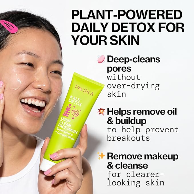 Pacifica Kale Detox Face Wash for Oily & Acne-Prone Skin, Deep Cleansing Facial Cleanser & Makeup Remover with Super Greens Kale, Seaweed & Clay, 5 fl oz –Clean Beauty, Vegan & Cruelty-Free