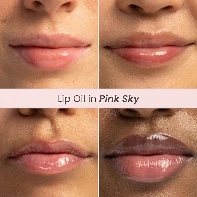 Burt's Bees Lip Oil Pink Sky, Instant Hydration, Nourishes and Softens Lips, Sheer Wash of Color, High Shine Finish, Responsibly Sourced Jojoba Oil, Non Sticky, Wand Applicator, 0.15 Ounce