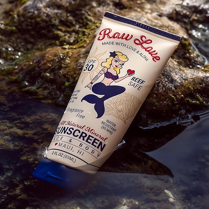 Raw Love Mineral Sunscreen Lotion for Face & Body | Reef Safe for Adults and Kids | Zinc Oxide, Water Resistant, Broad Spectrum UVA/UVB SPF 30 Protection for Sensitive Skin | 3oz