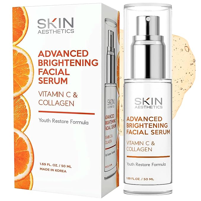 Skin Aesthetics Vitamin C Serum For Face - Dermatologist Tested - with Collagen For Dark Spots, Skin Brightening, Anti-Aging & Acne + Fine Lines & Wrinkles - Vegan, Clean Beauty Korean Skin care