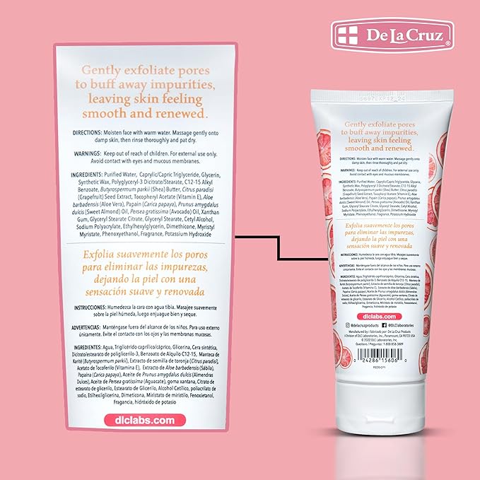 De La Cruz Grapefruit Facial Scrub - Face Exfoliator Scrub with Vitamin E, Papaya and Aloe Vera (6 Ounce (Pack of 1))