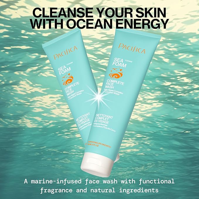 Pacifica Face Wash Duo – Glow Baby Vitamin C Brightening Cleanser + Sea Foam Gentle Cleanser, Daily Exfoliating Face Wash Set for All Skin Types, Sulfate-Free, Vegan