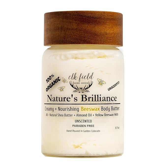 Organic Body Butter with Beeswax | 5 Ingredients | Organic Body Lotion with Whipped Shea Butter, Whipped Body Butter, Organic Lotion For Women, 8.7oz (Unscented)