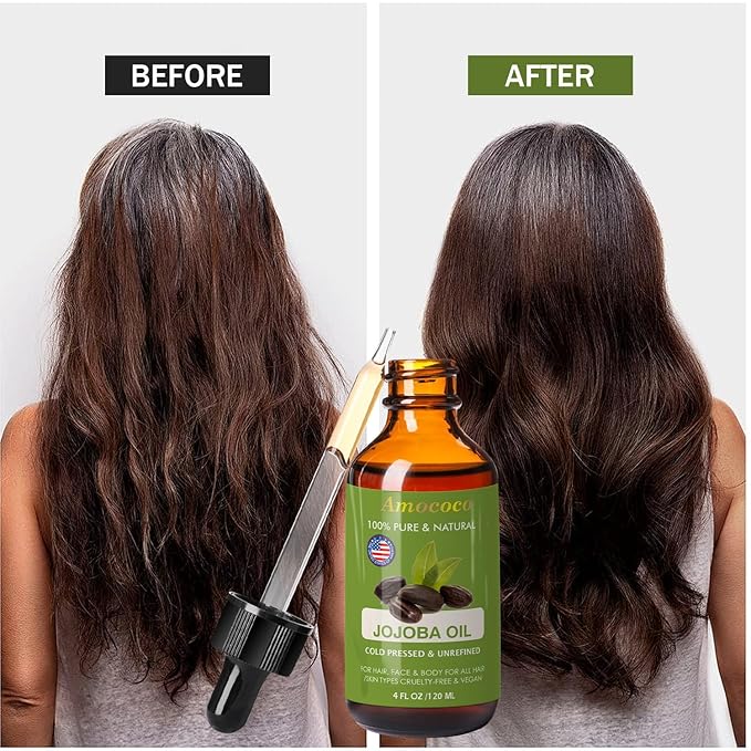 Natural Jojoba Oil for Hair&Skin, Cold Pressed, Unrefined Deeply Moisturizing Body Carrier Oils for Essential Oils Mixing, 4fl oz