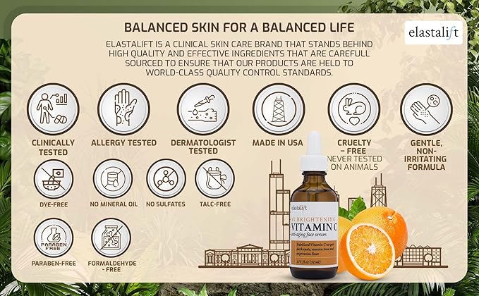Elastalift Vitamin C Facial Serum For Age Spots, Wrinkles, & Expression Lines. Anti-Aging Face Serum W/Vitamin C & Hyaluronic Acid Brightens Skin To Promote Healthier Skin Complexion (2-Pack)
