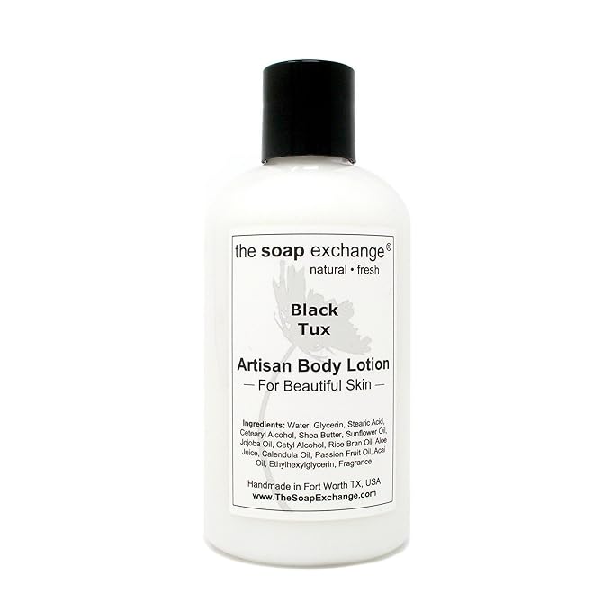 The Soap Exchange Body Lotion - Black Tux Scent - Hand Crafted 8 fl oz / 240 ml Natural Artisan Skin Care for Hand, Face, & Body, Moisturize, Hydrate, & Protect. Made in the USA.