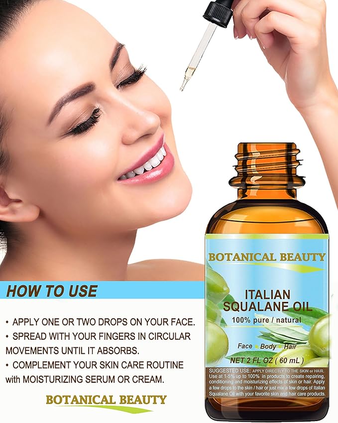 Botanical Beauty SQUALANE Italian Olive 100% Pure Natural Undiluted Oil 100% Ultra-Pure Moisturizer for Face, Skin, Body, Hair. Reliable 24/7 Skincare Protection (0.5 Fl Oz 15 ml)