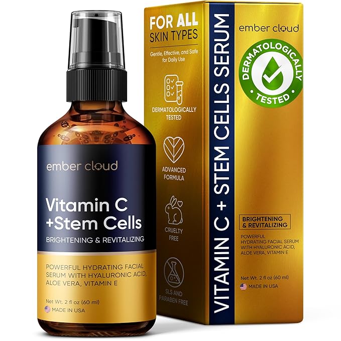 Vitamin C Serum for Face & Eyes (2Oz) with Hyaluronic Acid, Stem Cells, Vitamin E, Aloe Vera - Supports Skin Health & Even Tone