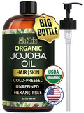 Ella & Eden 16 Oz Organic Jojoba Oil For Hair – USDA Certified – 100% Pure Cold-Pressed & Unrefined Moisturizer for Hair, Skin, Face & Nails, Hexane-Free Carrier Oil - Food Grade Plastic Bottle
