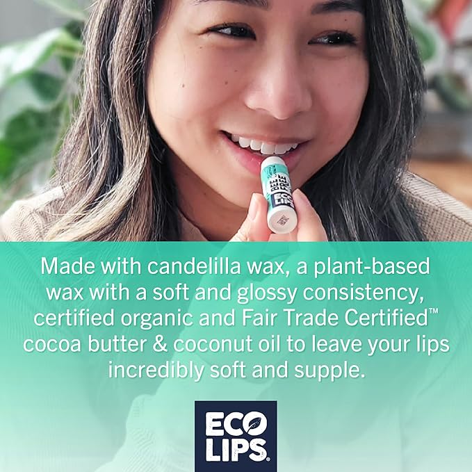 Eco Lips Bee Free Vegan Lip Balm 6-Pack – Unscented, 100% Natural & Plastic-Free Packaging | Moisturizes Dry, Chapped Lips | Cruelty-Free, Made in USA