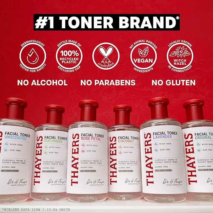Thayers Alcohol-Free Witch Hazel Facial Mist Toner with Aloe Vera, Rose Petal, Soothing and Hydrating, For All Skin Types, 8 oz