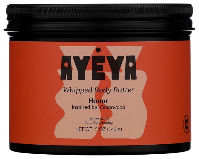 AYÉYA Whipped Shea Body Butter – Honor – Cedarwood, and Baobab – Rejuvenating Vegan Body Cream for Mature, Textured, or Dry Skin – Fair-Trade Shea Butter and Coconut Oil – 5 oz