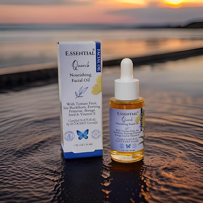 E.ssential Quench Nourishing Facial Oil, 1 fl oz, suitable for all skin types, with vitamins and antioxidants, improves texture and promotes youthful glow