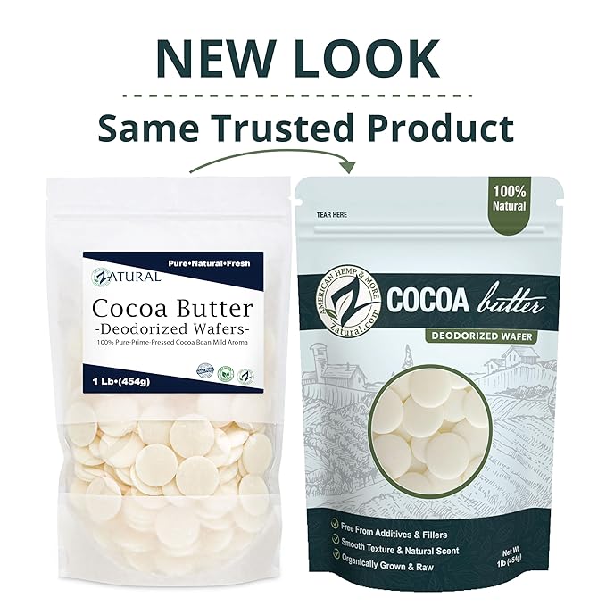 Zatural Raw Cocoa Butter Wafers Deodorized – 100% Pure Food-Grade Prime-Pressed Cocoa Butter, Neutral Scent, for DIY Lotion Lip Balm Soap Chocolate & Candles (16 oz Wafers)