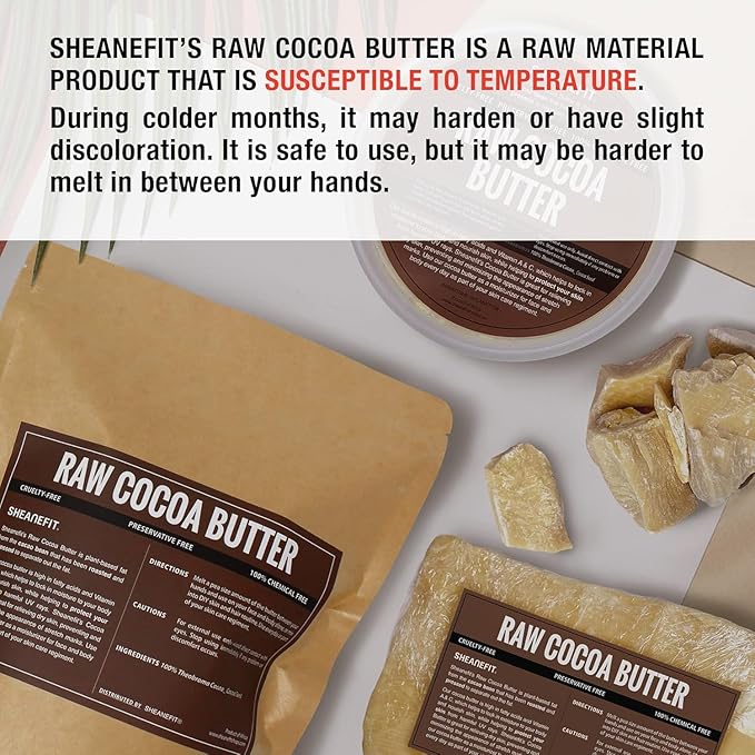 Sheanefit Raw Natural Chunk Cocoa Butter - Raw Moisturizing Body Butter, Great for Making DIY Body Cream, Soaps (16 Ounce)