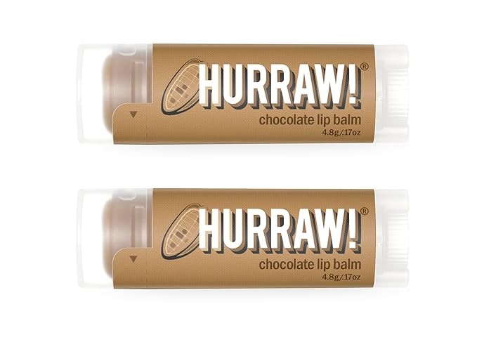 Hurraw! Chocolate Lip Balm, 2 Pack: Organic, Certified Vegan, Cruelty and Gluten Free. Non-GMO, 100% Natural Ingredients. Bee, Shea, Soy and Palm Free. Made in USA