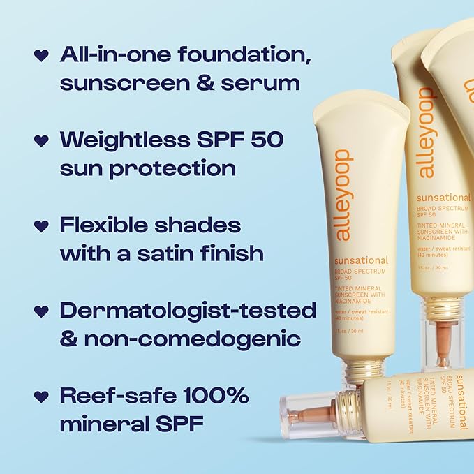 Alleyoop Sunsational Tinted Moisturizer SPF 50 for Face Broad Spectrum – 100% Mineral Face Sunscreen with Jojoba, Hydrating & Soothing Tinted Sunscreen, Vegan & Cruelty-Free (Twilight)