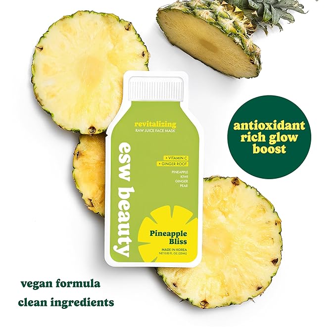 ESW Beauty Pineapple Bliss - Revitalizing Raw Juice Face Mask - Brightening with Pineapple, Kiwi, Ginger & Pear for Dull, Uneven Skin - Enhances Radiance & Smoothness