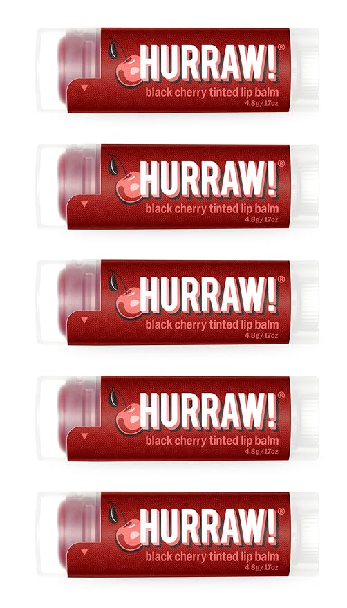 Hurraw! Black Cherry Tinted Lip Balm, 5 Pack: (Sheer Red Tint) Organic, Certified Vegan, Cruelty and Gluten Free. Non-GMO, 100% Natural Ingredients. Bee, Shea, Soy and Palm Free. Made in USA