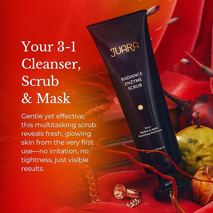 JUARA Radiance Enzyme Scrub - Face Exfoliator with Apple Enzymes & Bamboo Beads - Face Wash Minimizes Pores - Gentle Exfoliating Scrub for All Skin Types - 3-in-1 Cleanser 2.5 oz (2 Pack)