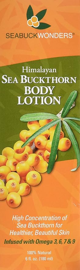 SeabuckWonders Organic Sea Buckthorn Body Lotion, Moisturizing Body Cream with Omega 3,6,7,9, Protects, Soothes Sensitive, Dry Skin, For All Skin Types, 6 Fl Oz